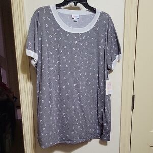 LuLaRoe Gray and White Short Sleeve Top